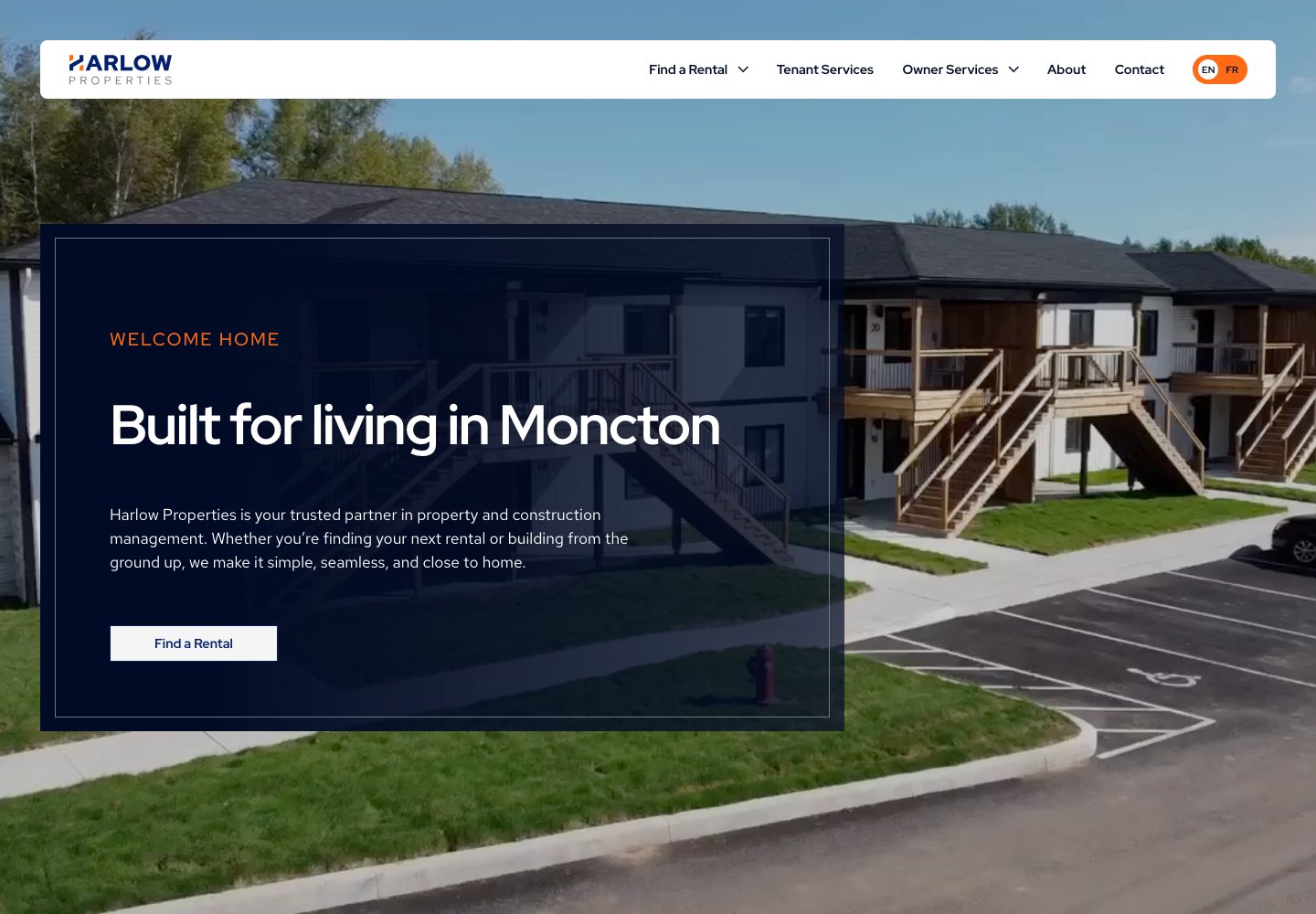 Harlow Properties desktop website overview