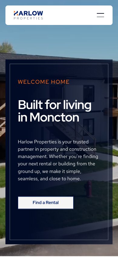Harlow Properties: mobile website; open full-size image in a new tab