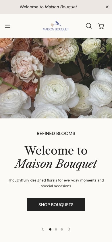 Maison Bouquet: mobile website; open full-size image in a new tab