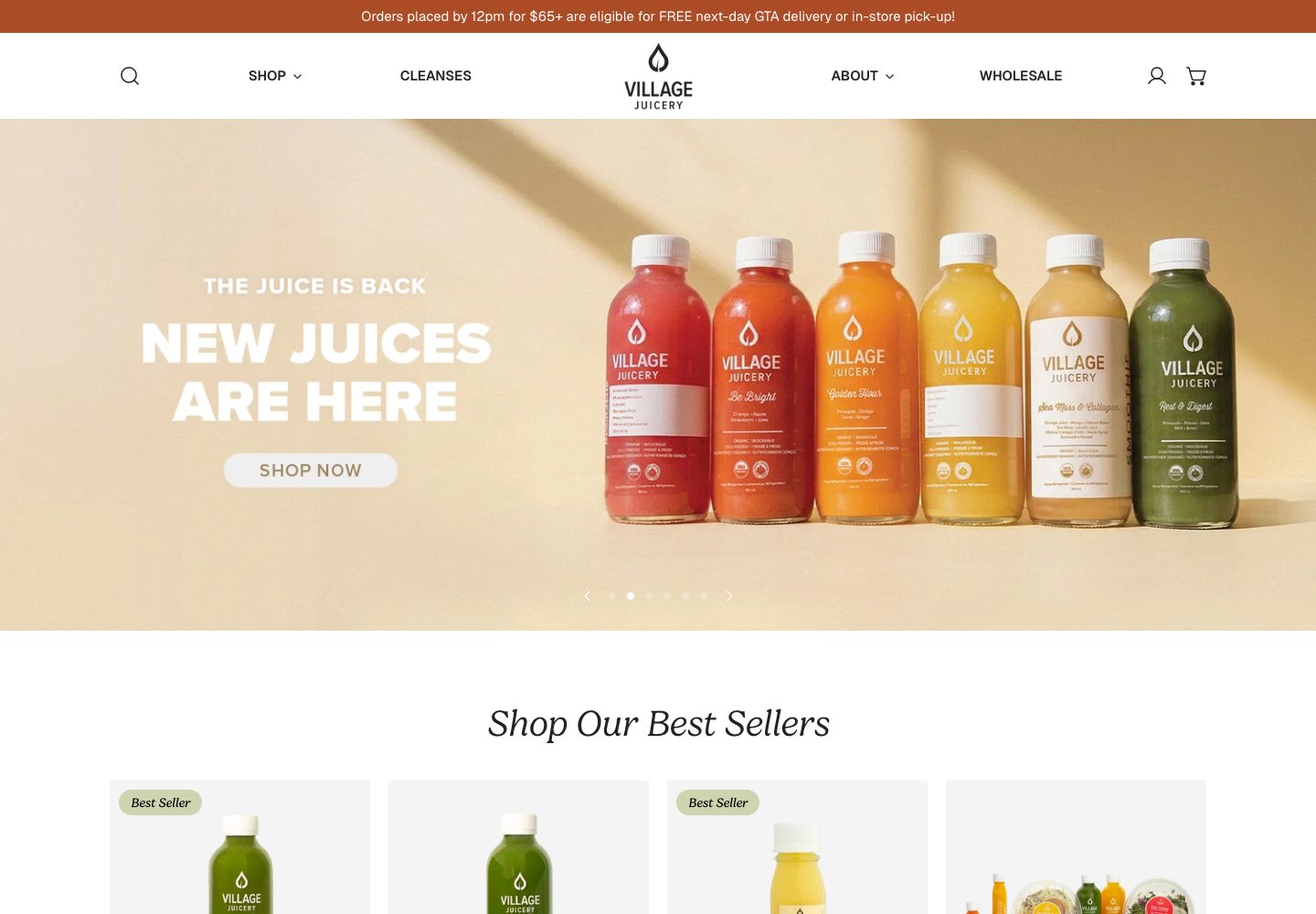 Village Juicery desktop website overview