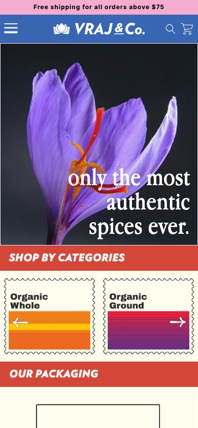Vraj & Co.: mobile website; open full-size image in a new tab